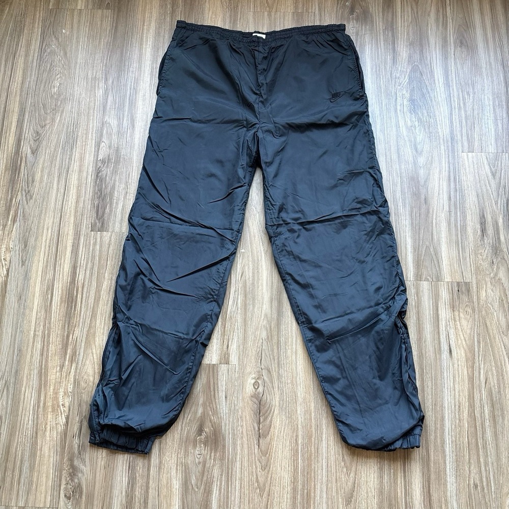 Nike Track Pants Mens Large Vintage 80s 90s Lined Zip Ankles Nylon Y2K Black EUC
